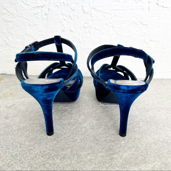 YSL Yves Saint Laurent Tribute 75 Heel Sandal in Bluette Blue Velvet 35.5 - Picture 8 of 10